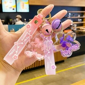 Pink and Purple Preserved Flower Floral Keychains. Forever Flower in Star Charm